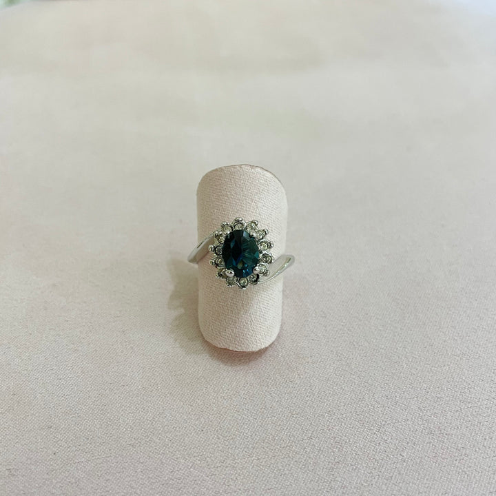 Elegant navy blue CZ ring