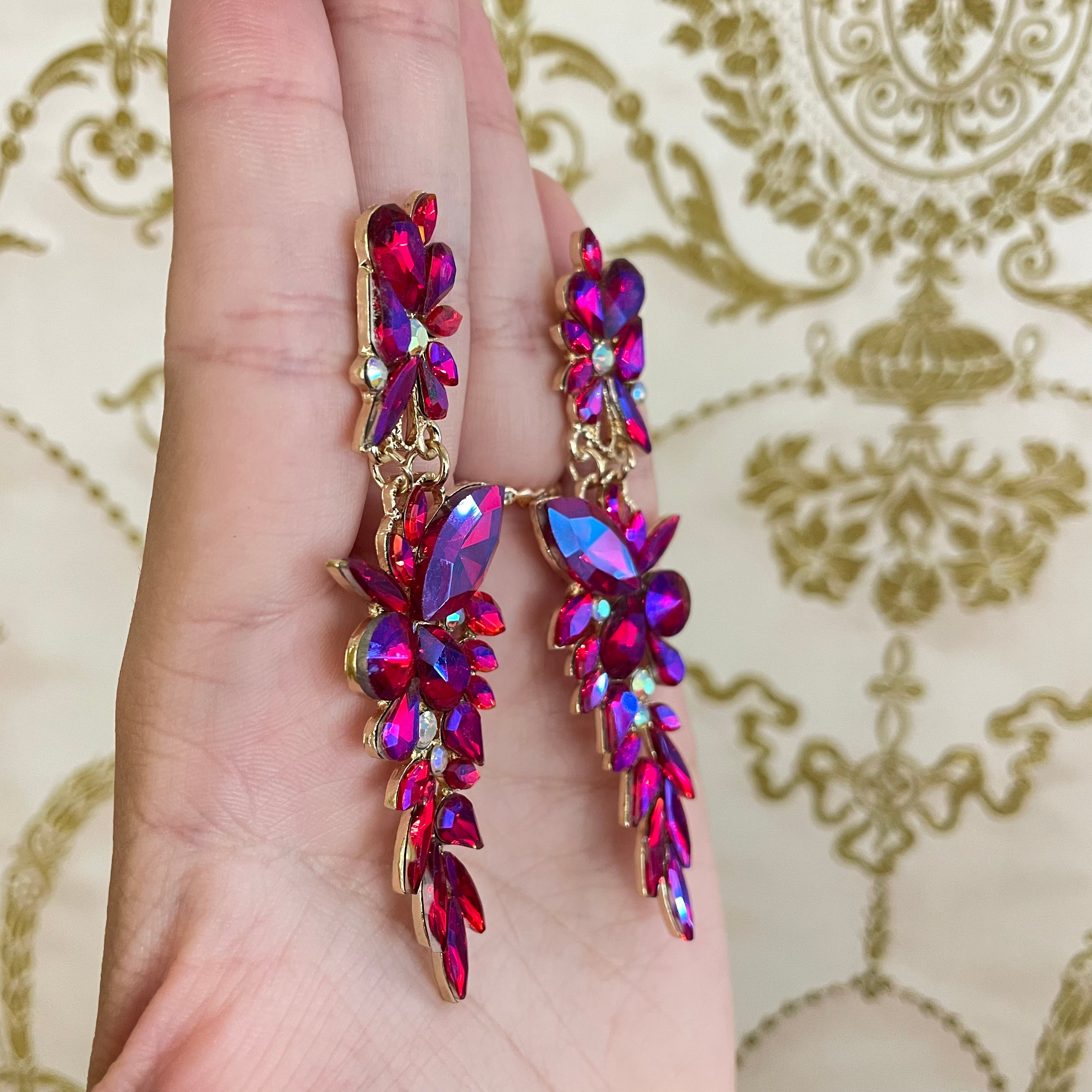 Long multi red earrings