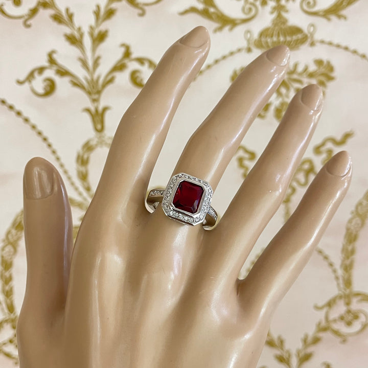Red square elegant C.Z ring