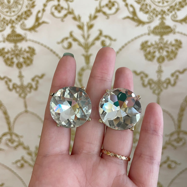 Big stone gold clips earrings