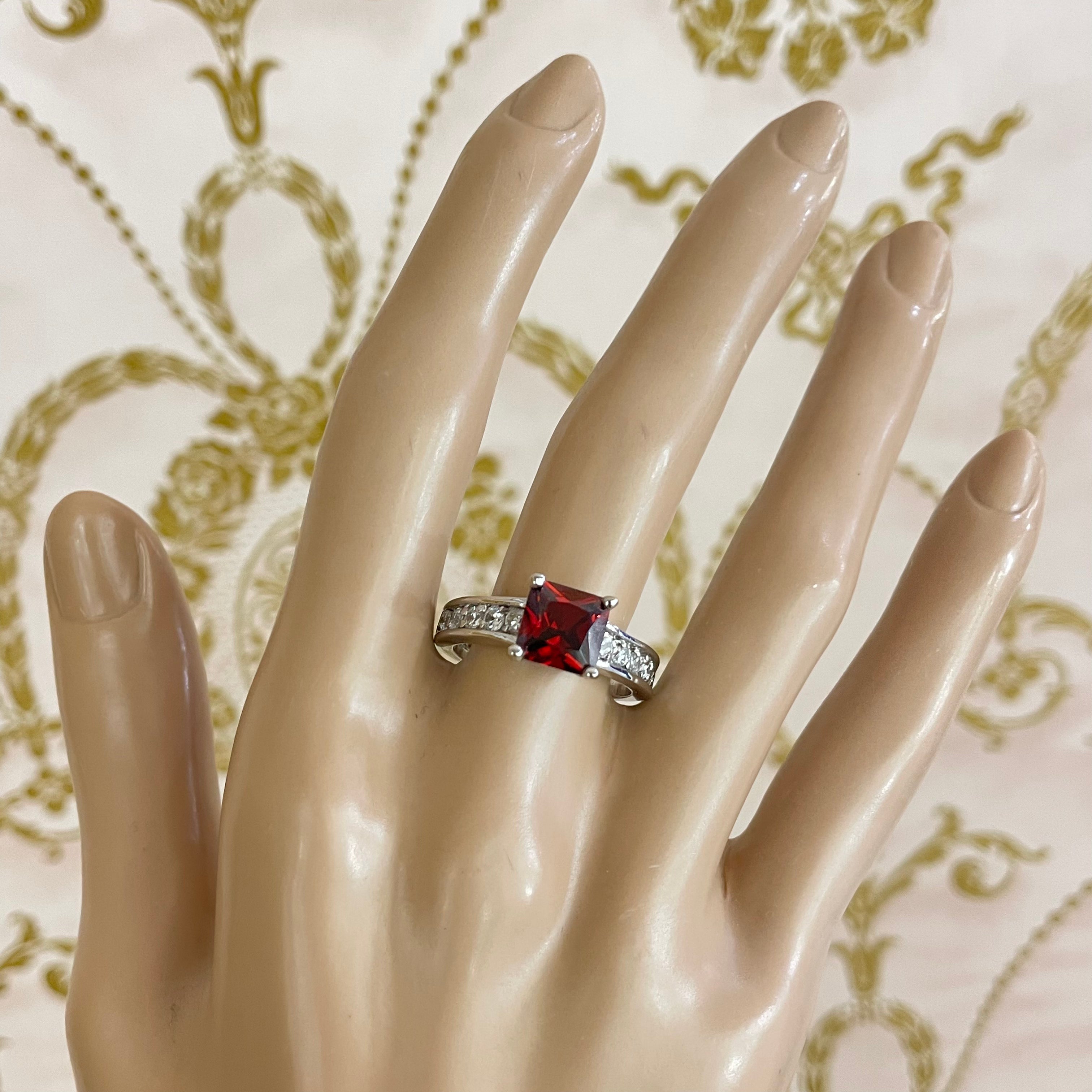 Red Square rhinestone C.Z ring