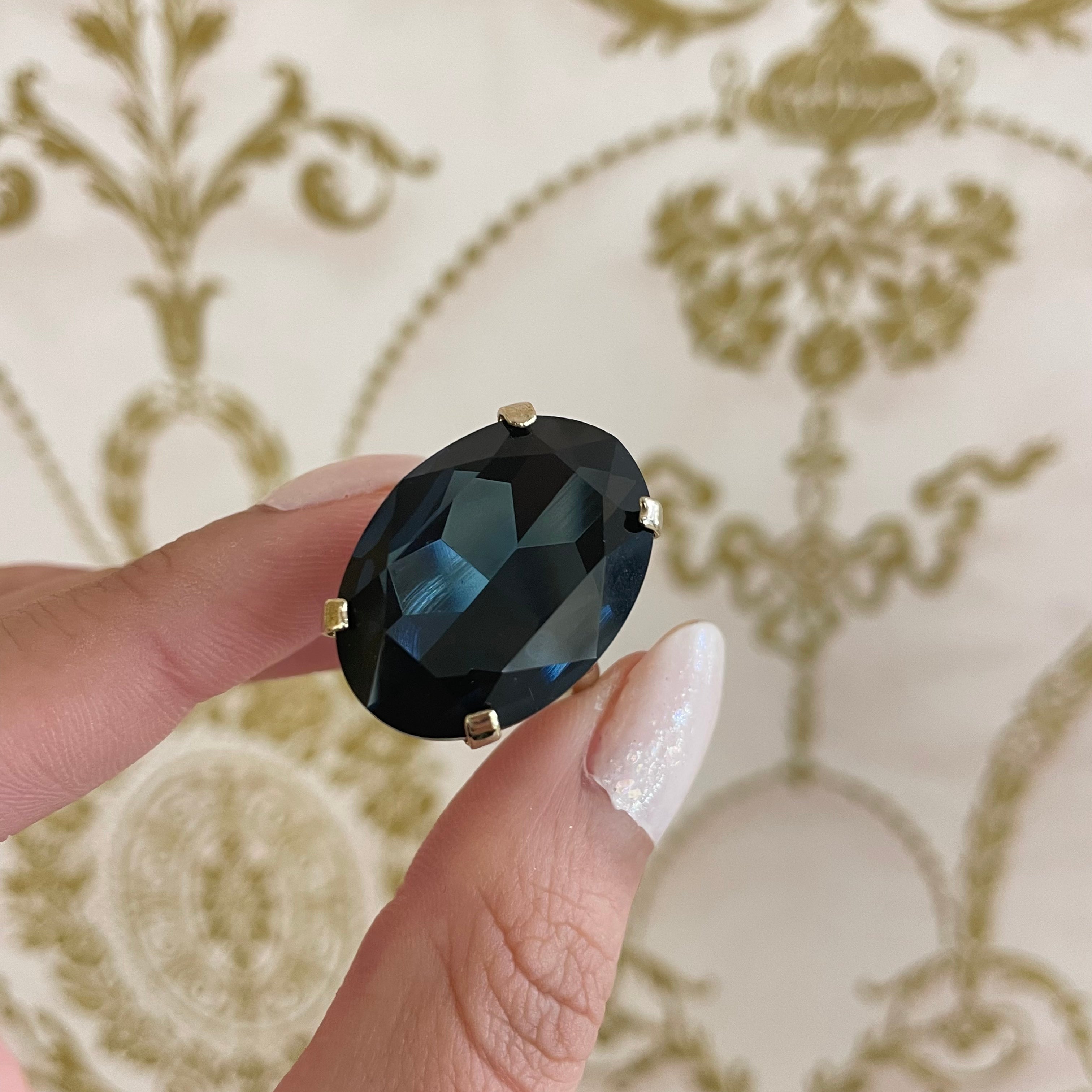 Navy blue oval Swarovski crystal ring