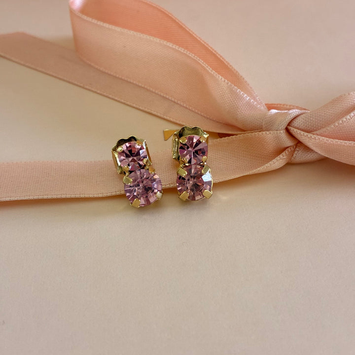 Pink Swarovski crystals gold plated earrings