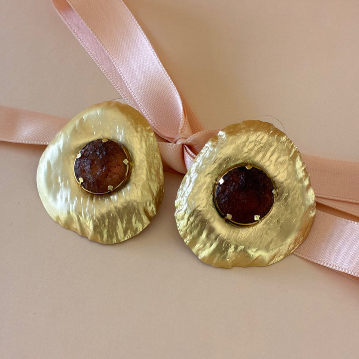 Handmade brown gold plated earrings