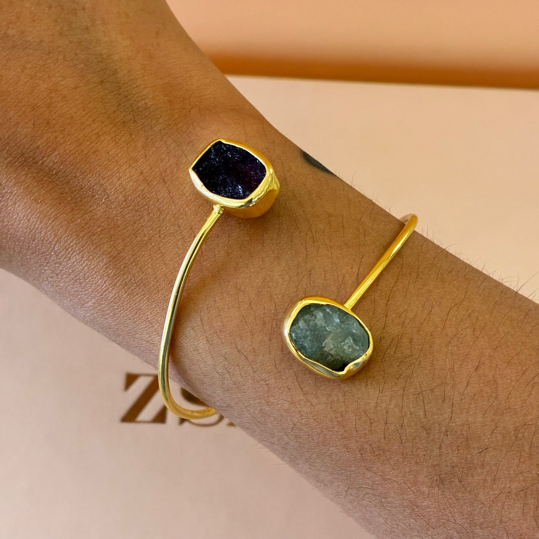 Handmade aquamarine and amethyst bangle