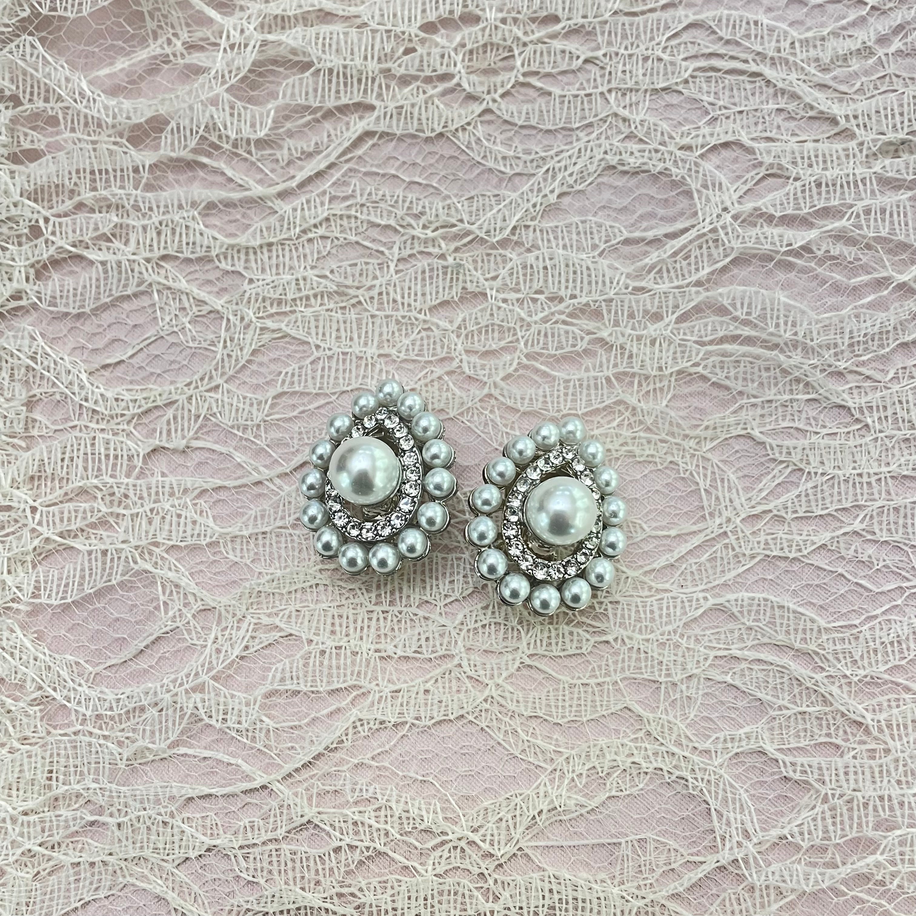 Pearls with stones silver clips earrings