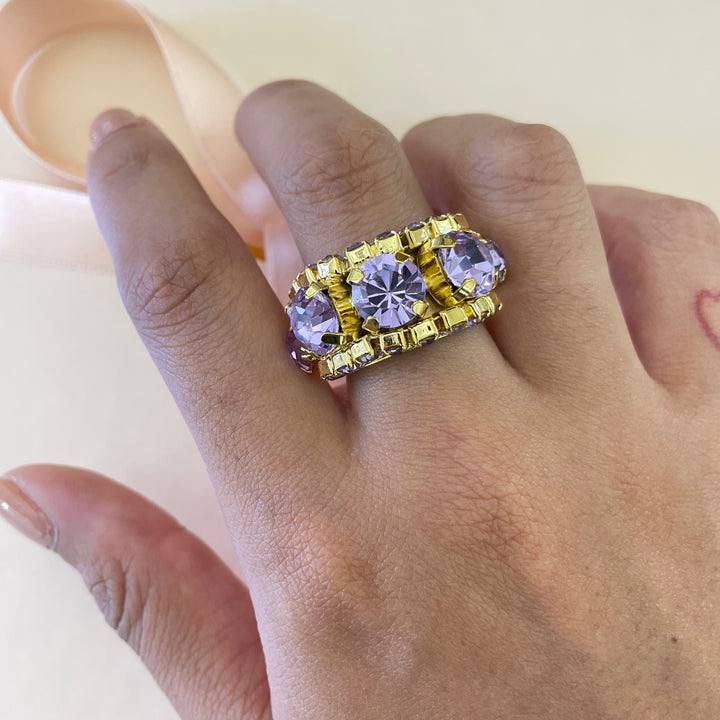 Chunky Lilac Swarovski crystals Ring