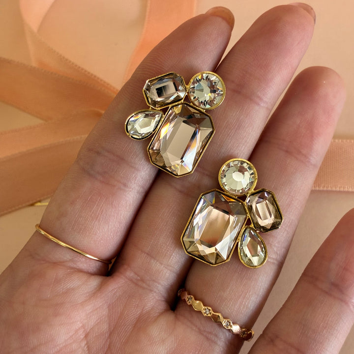 Light pink Swarovski crystals gold plated earrings