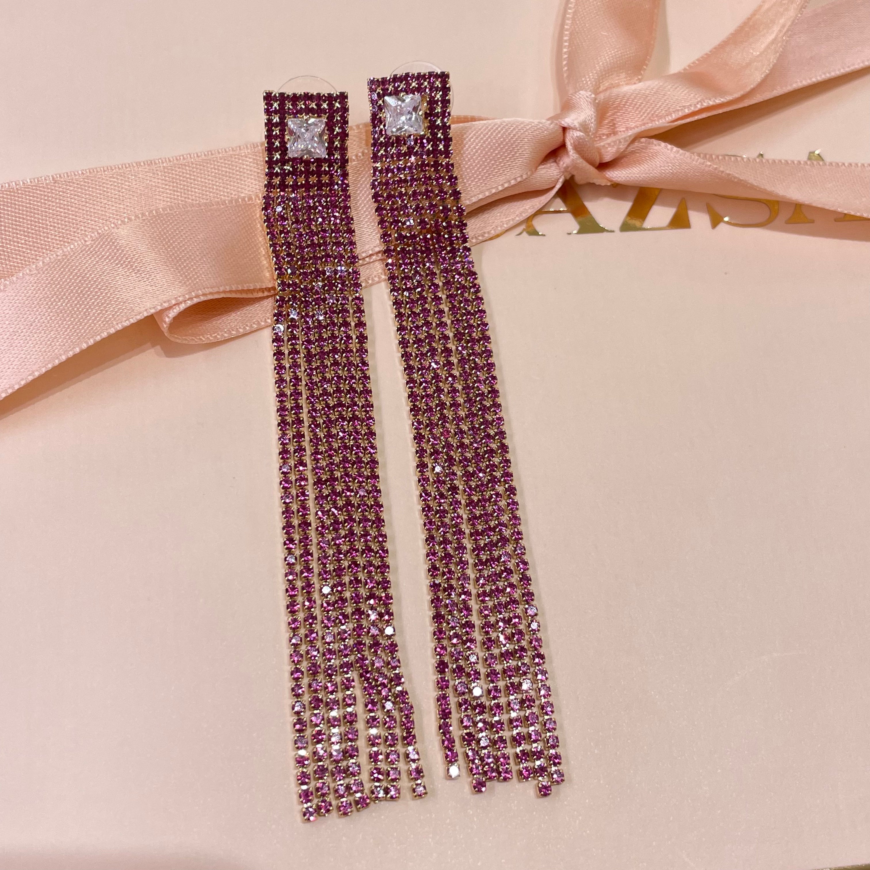 Fringe fuchsia earrings