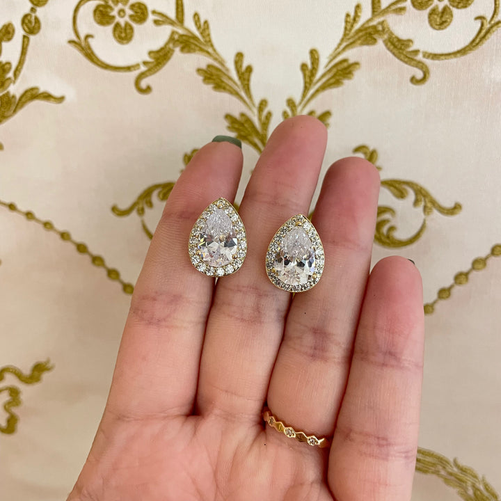 Teardrop C.Z. Gold clips earrings