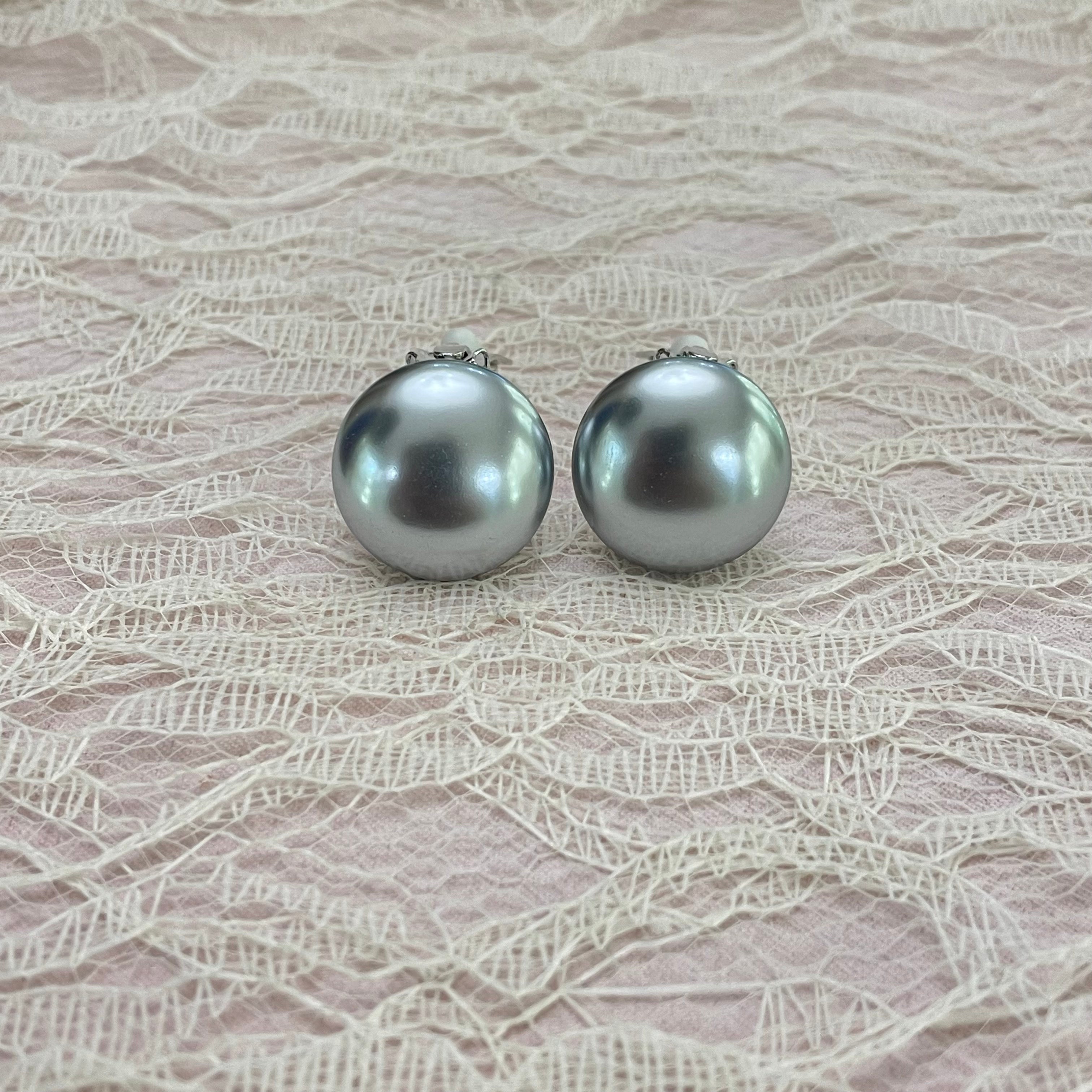 Grey Button clips earrings