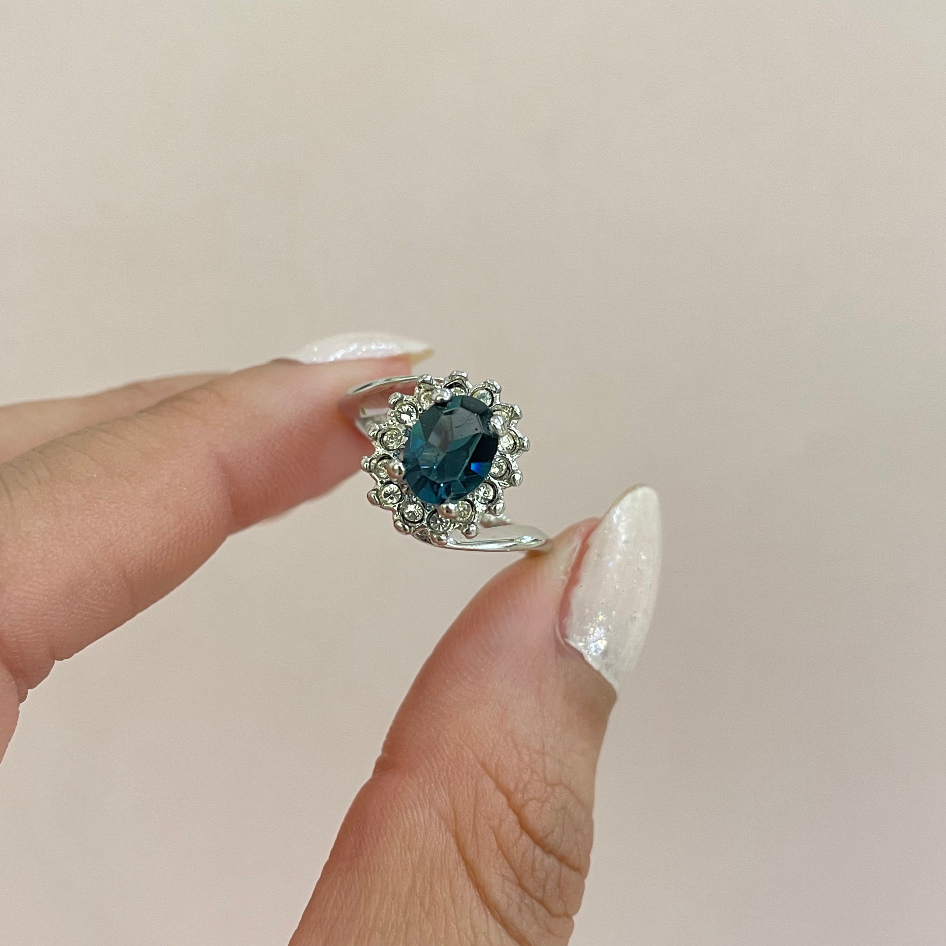 Elegant navy blue CZ ring