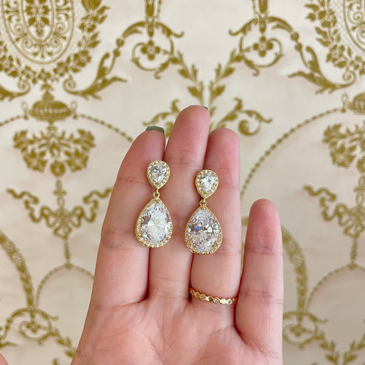 Double teardrop C.Z clips earrings