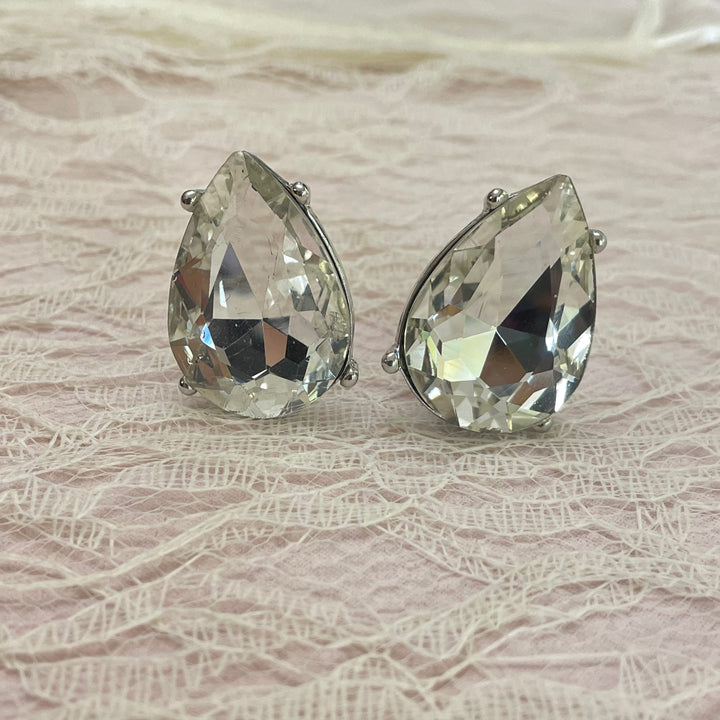 Big stone silver clips earrings