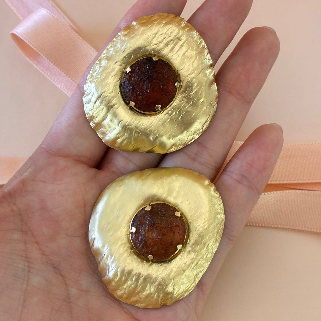 Handmade brown gold plated earrings