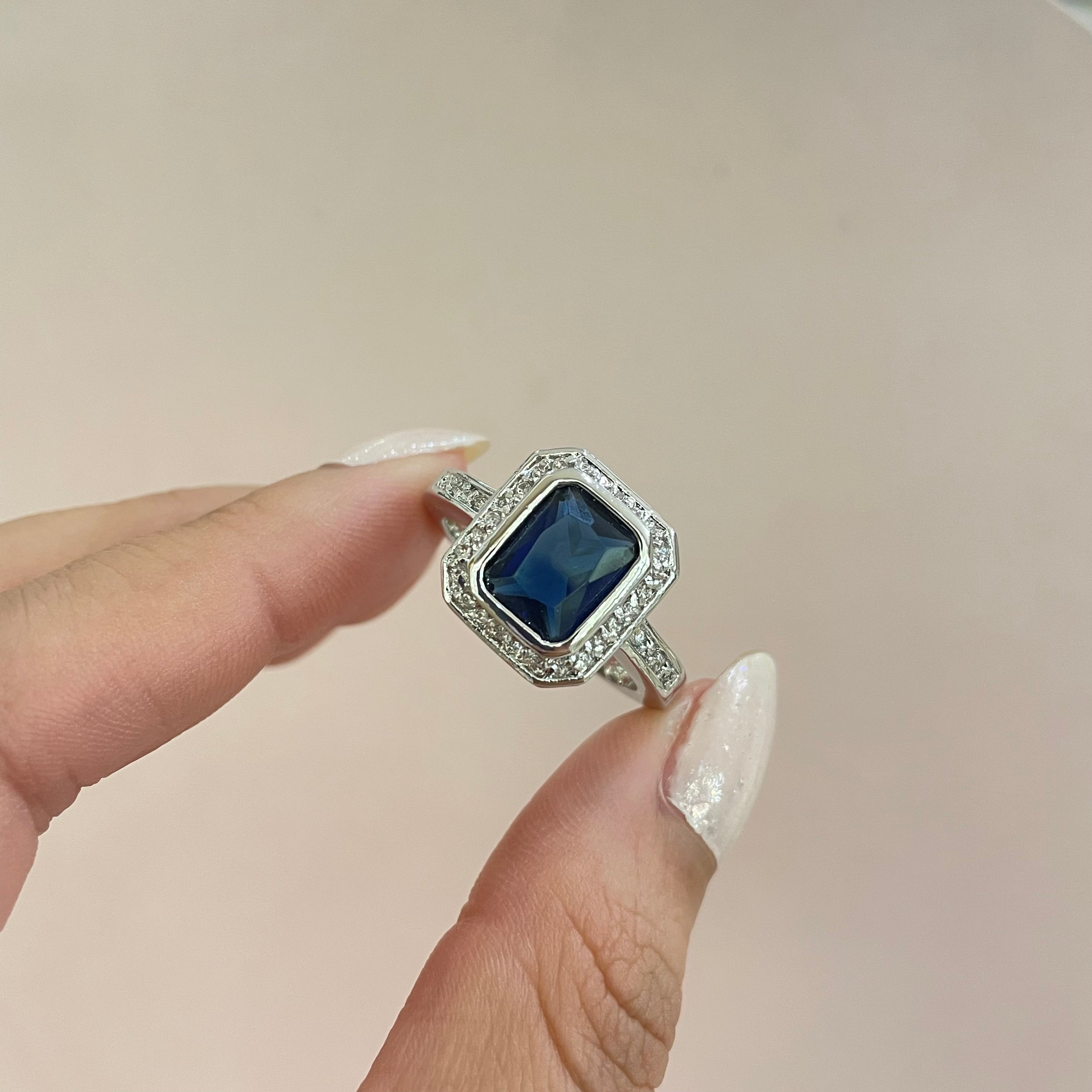 Elegant navy blue CZ ring