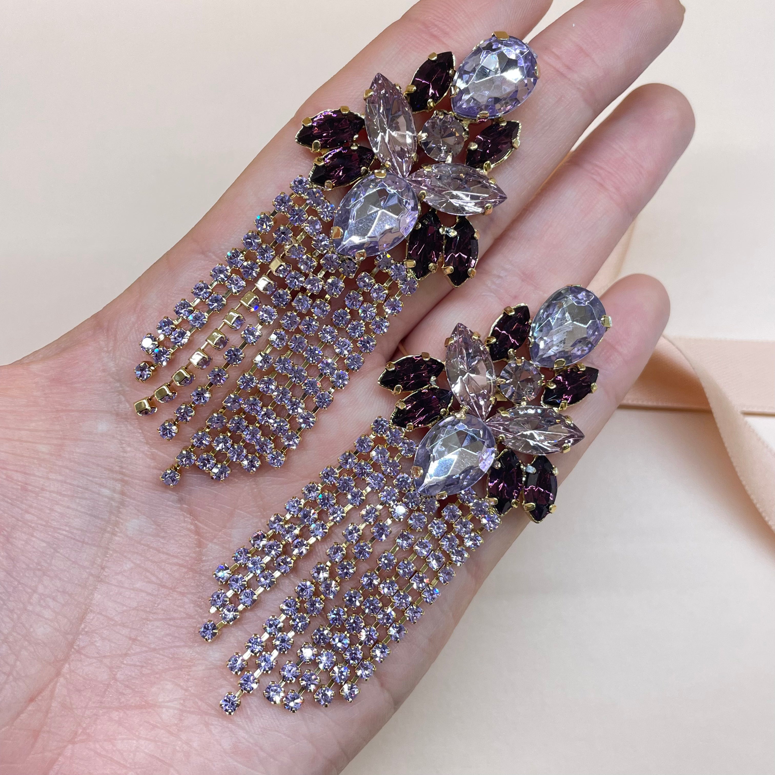 Purple fringe earrings