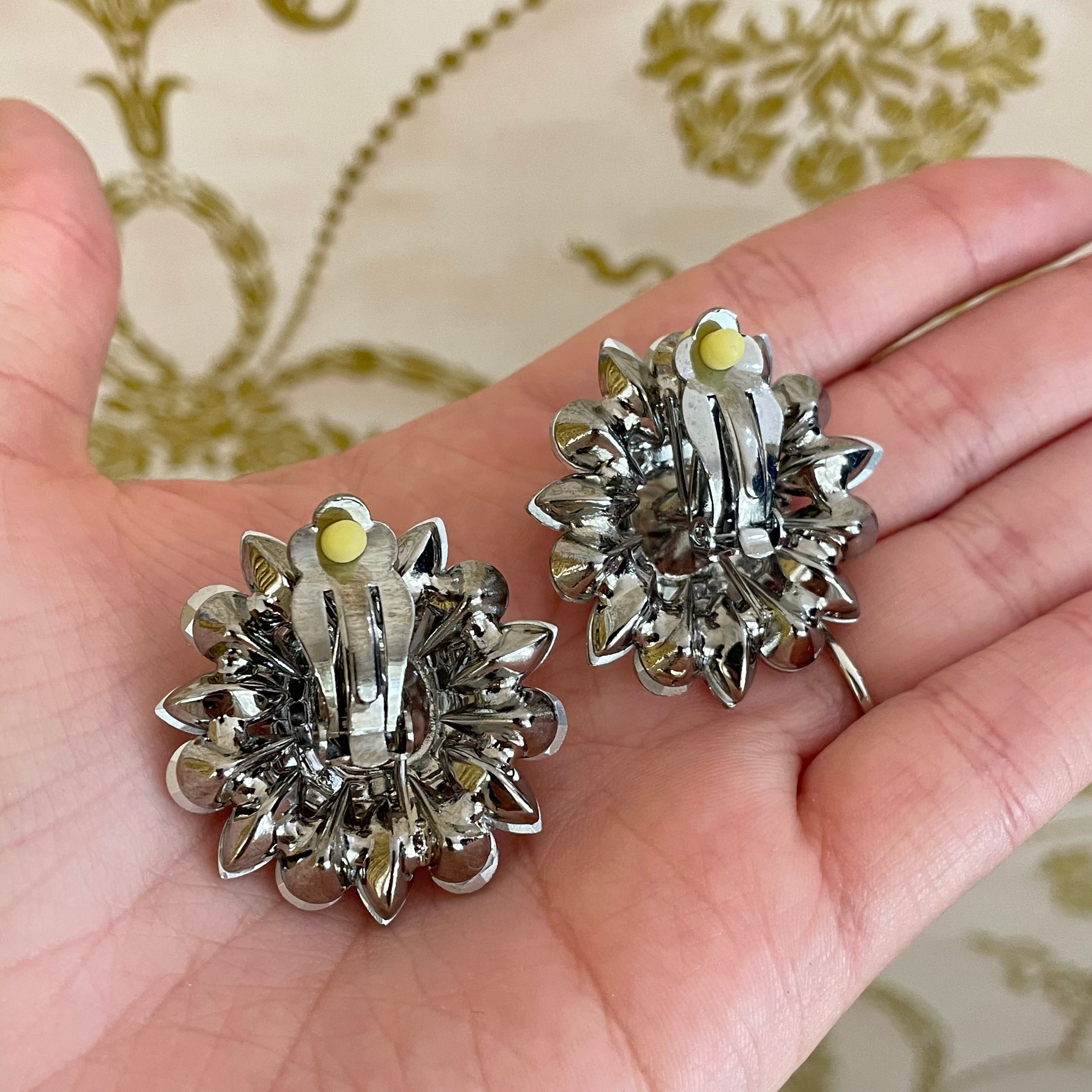 Flower silver clips earrings