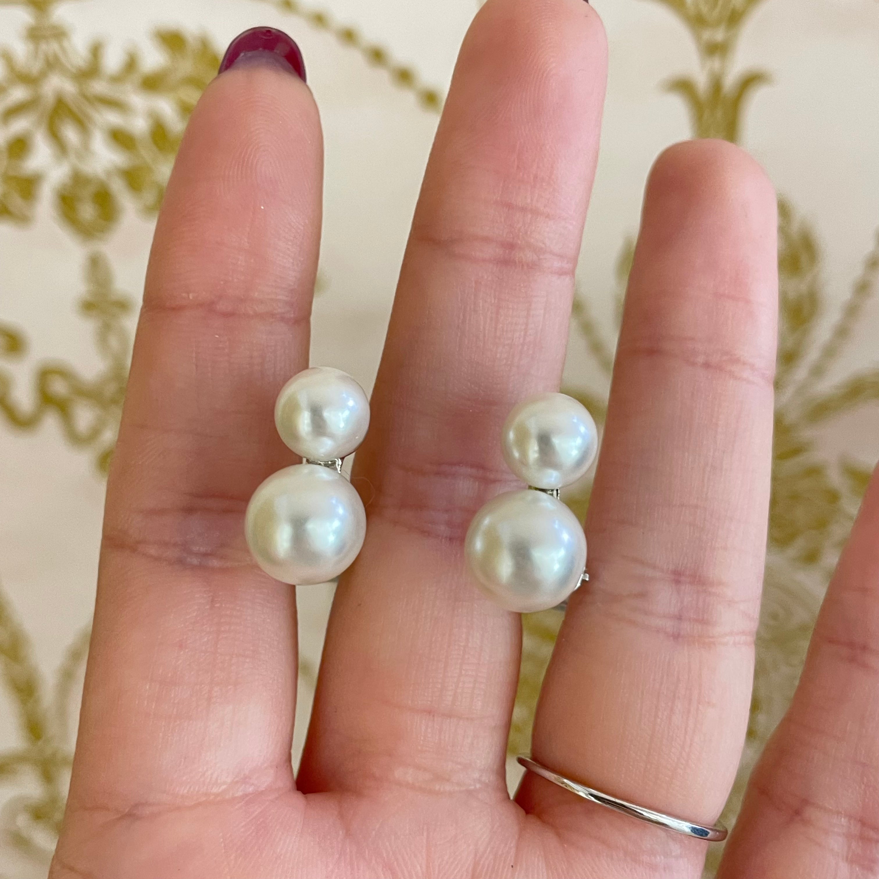 Double pearls basic clips earrings