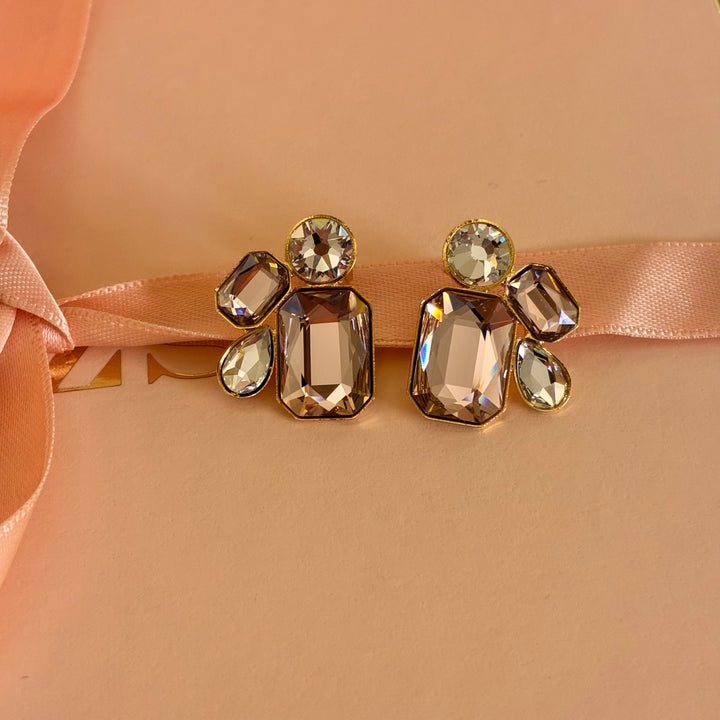Light pink Swarovski crystals gold plated earrings
