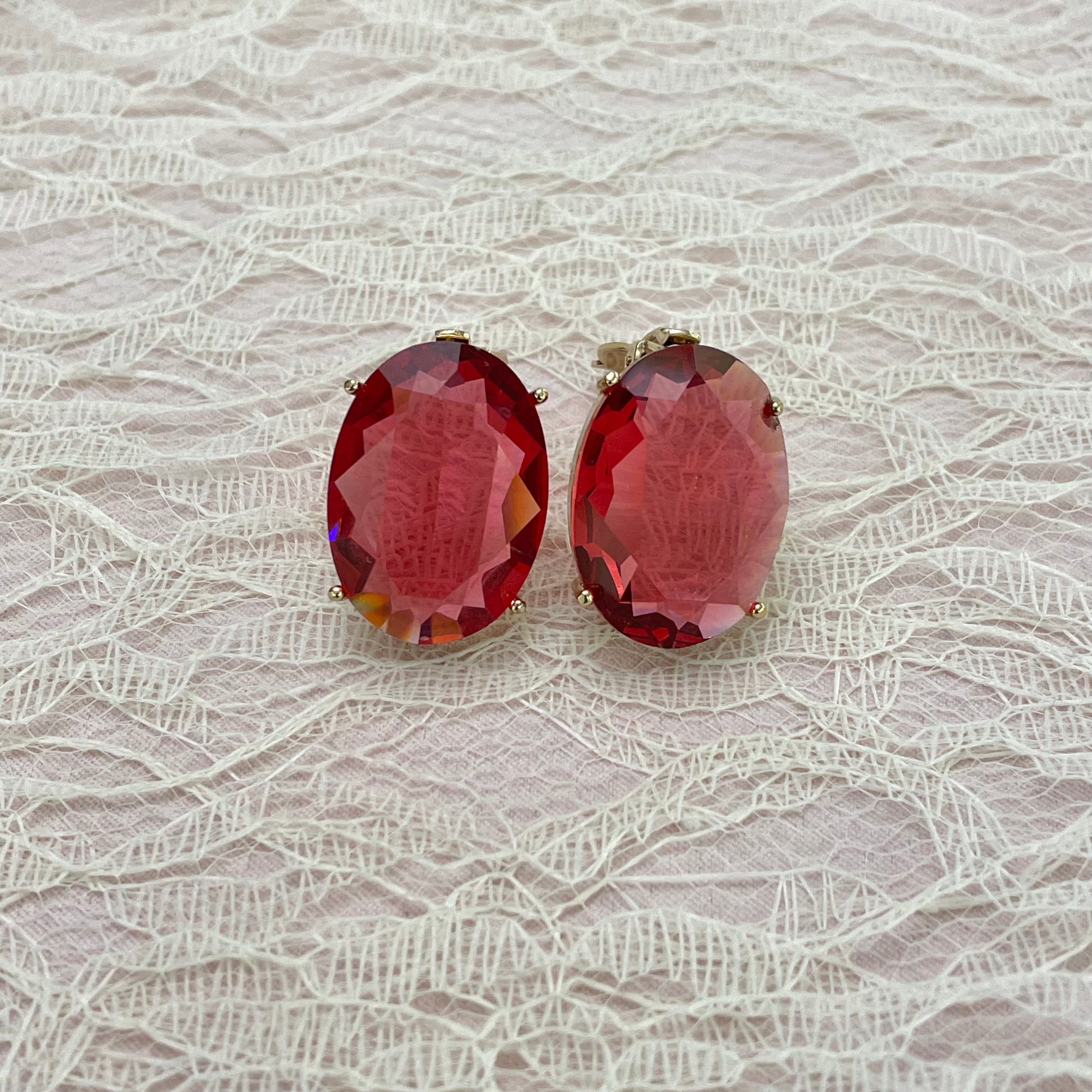 Red oval clips earrings