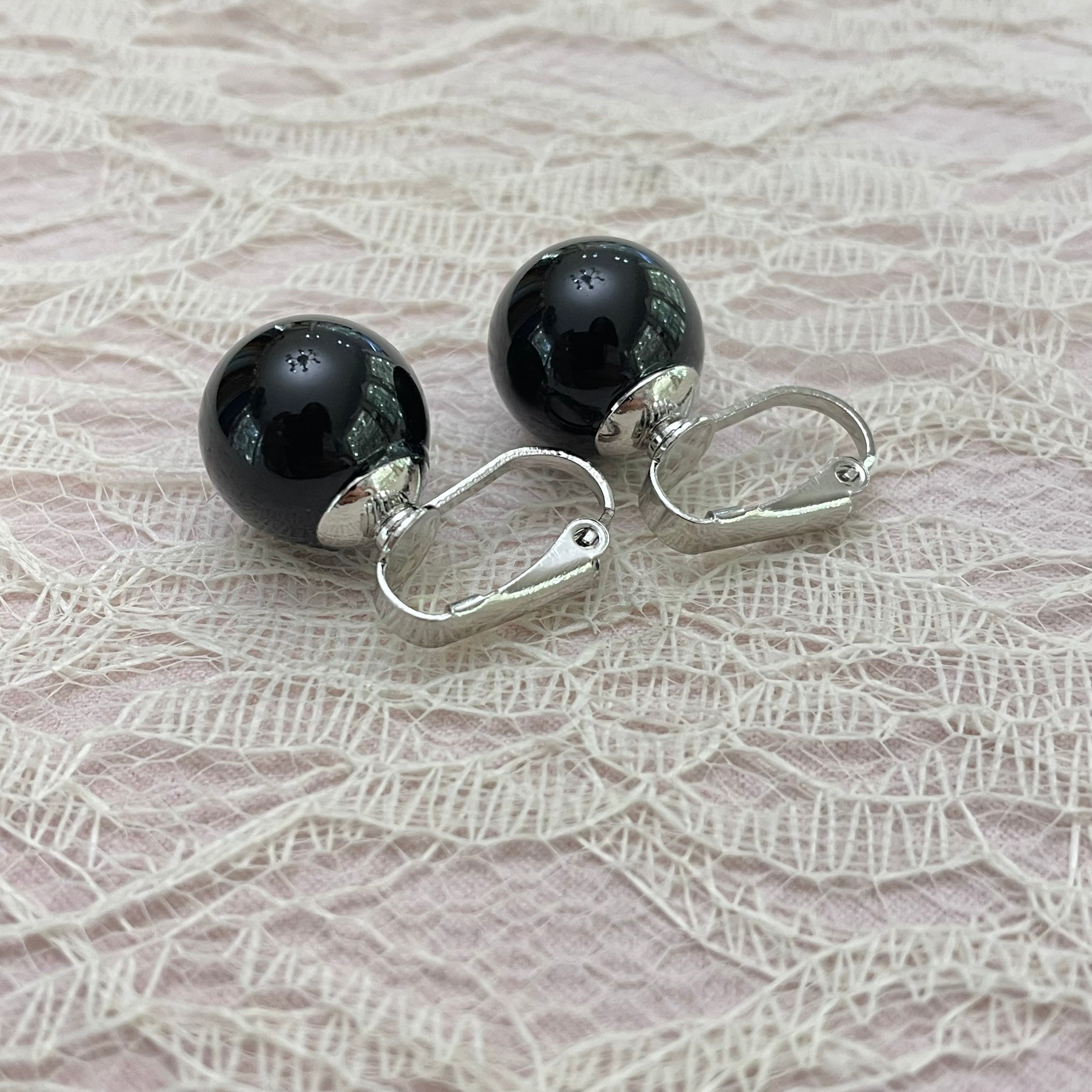 Black ball clips earrings