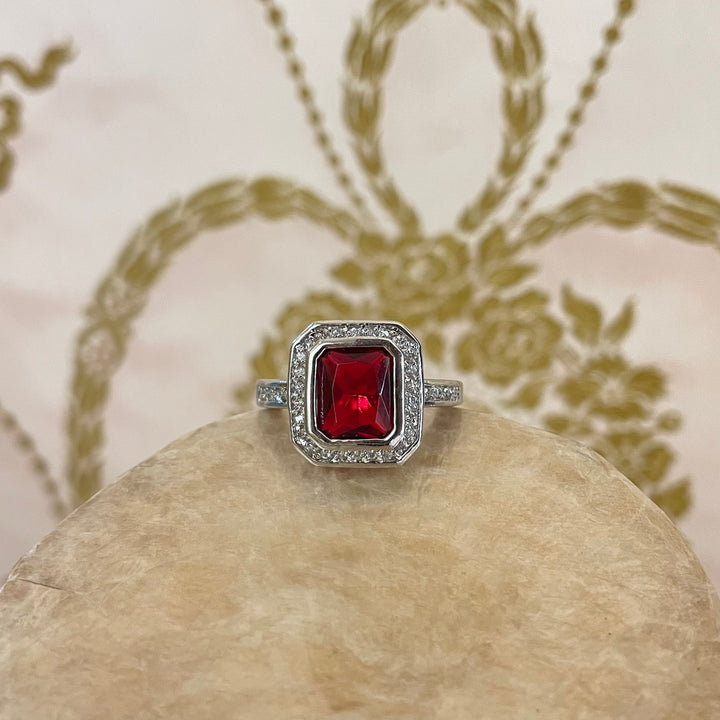 Red square elegant C.Z ring