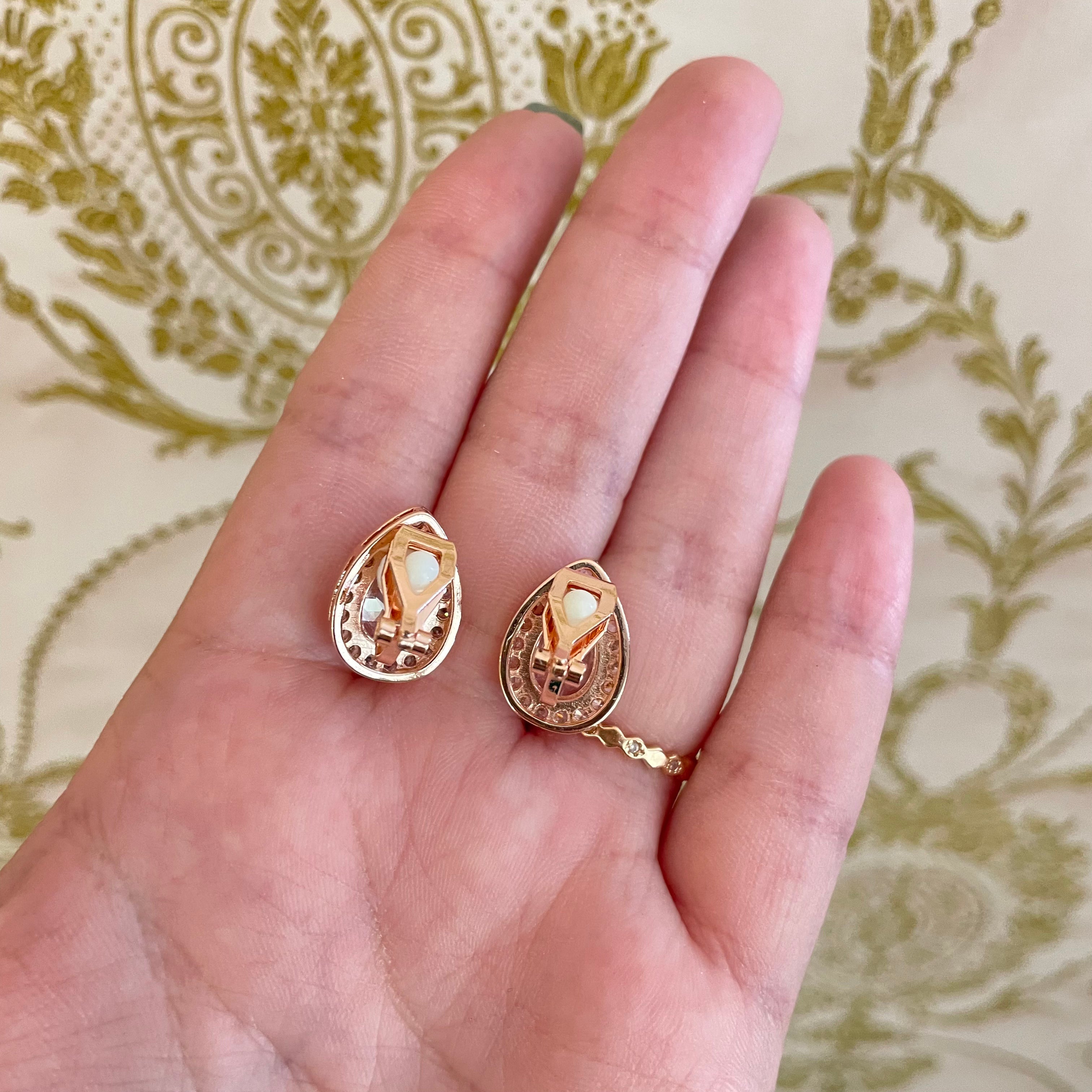 Teardrop C.Z. Rose gold clips earrings