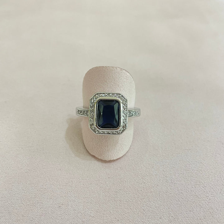 Elegant navy blue CZ ring