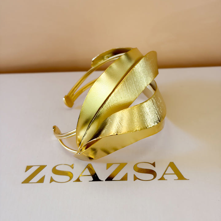 Handmade Abstract Wave Bangle  | Gold Plated | ZsaZsa