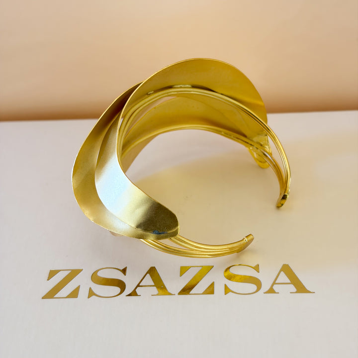 Handmade Abstract Wave Bangle  | Gold Plated | ZsaZsa