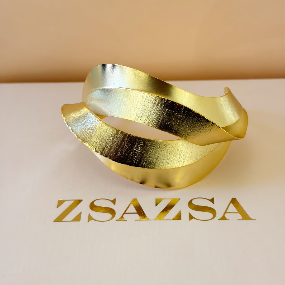Handmade Abstract Wave Bangle  | Gold Plated | ZsaZsa