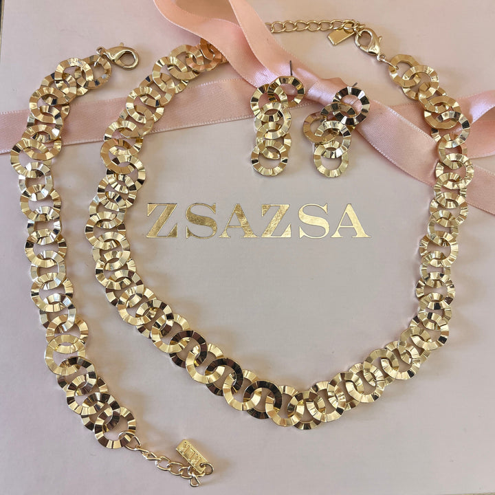 Discs crossed chain gold plated set