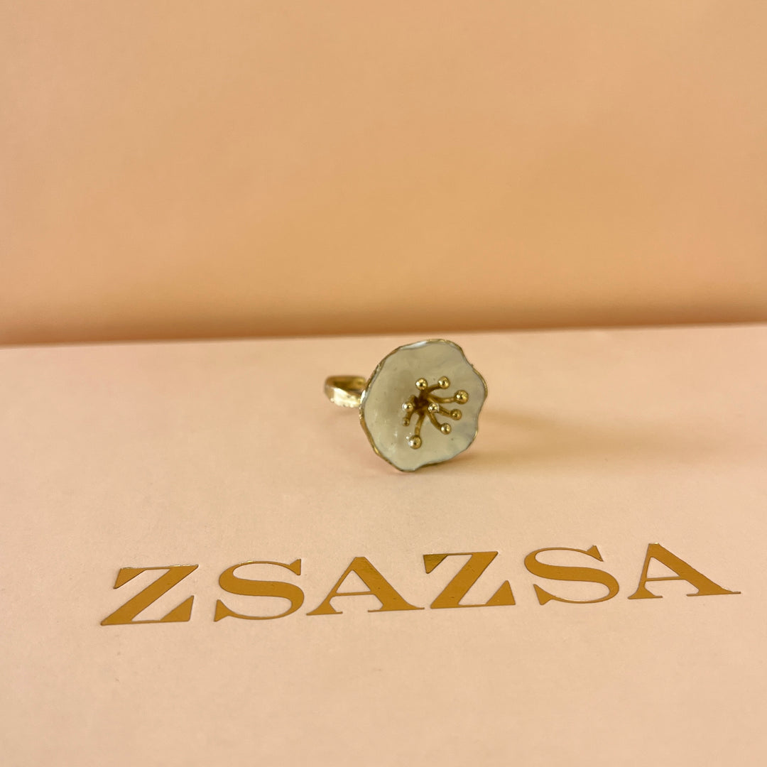 Handmade white enamel ring