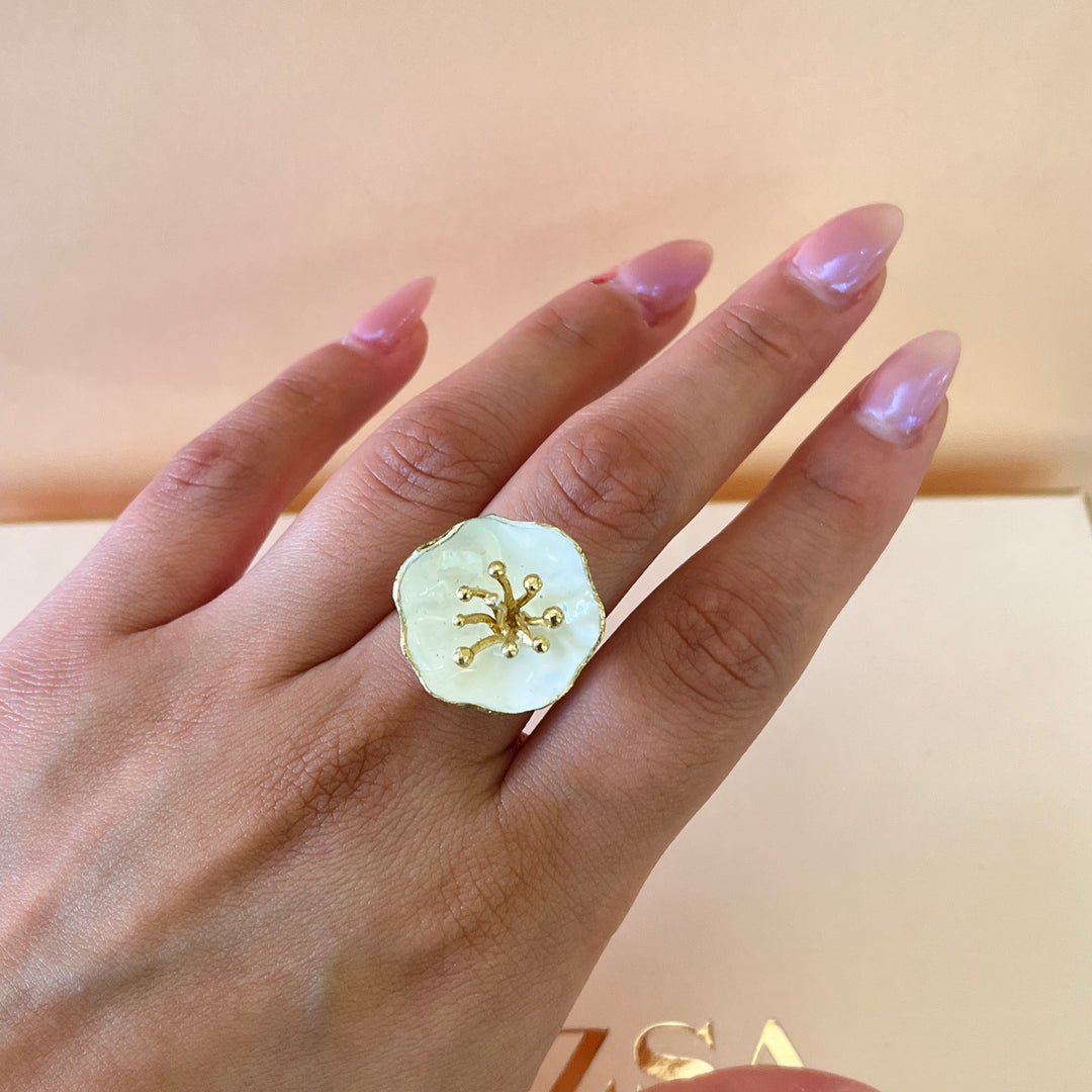 Handmade white enamel ring