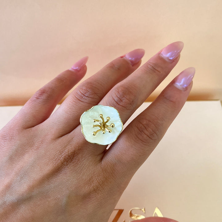 Handmade white enamel ring