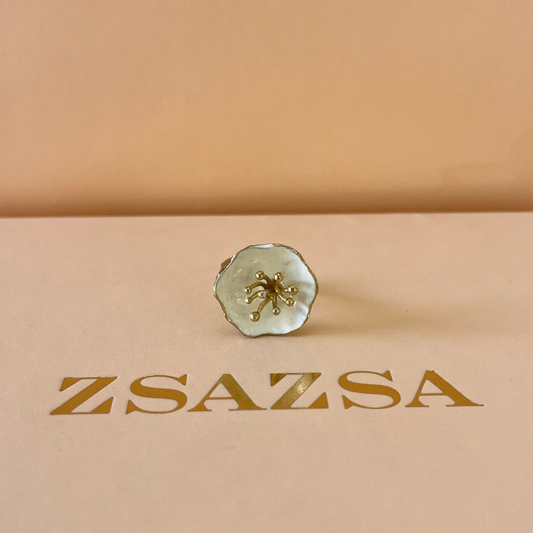 Handmade white enamel ring