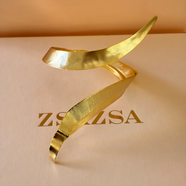 Handmade Statement Twisted Gold Bangle | Gold Plated | ZsaZsa