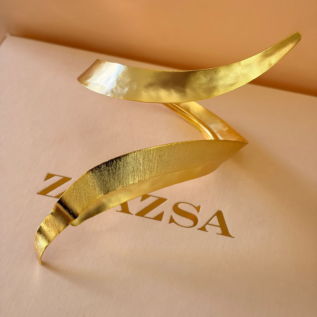 Handmade Statement Twisted Gold Bangle | Gold Plated | ZsaZsa