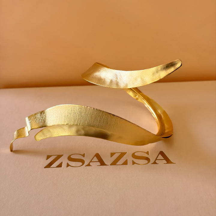 Handmade Statement Twisted Gold Bangle | Gold Plated | ZsaZsa