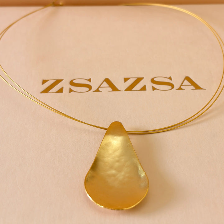 Handmade Teardrop Matte Gold Necklace | Gold Plated | ZsaZsa