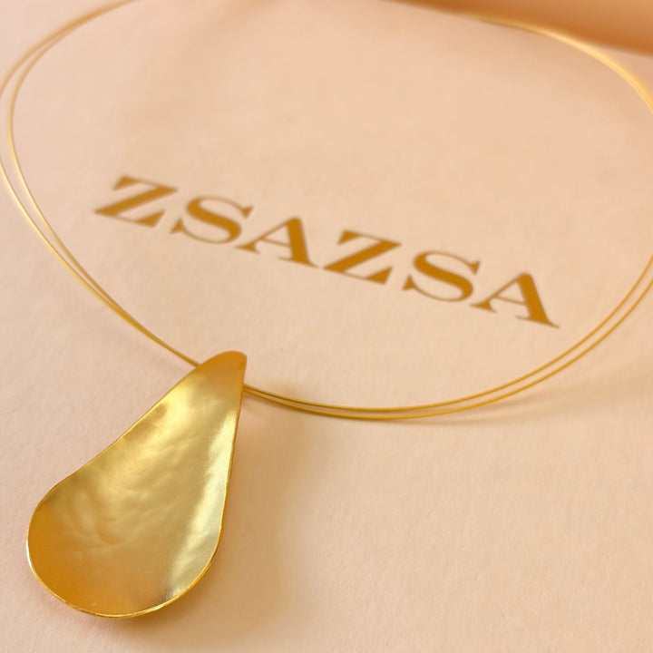 Handmade Teardrop Matte Gold Necklace | Gold Plated | ZsaZsa