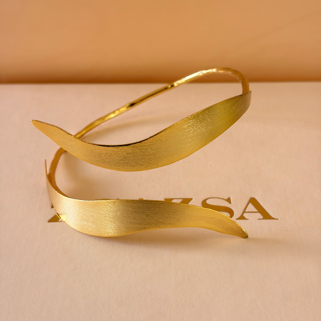Handmade Sculpted Leaf Gold Bangle | Gold Plated | ZsaZsa