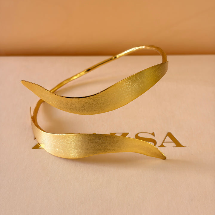 Handmade Sculpted Leaf Gold Bangle | Gold Plated | ZsaZsa