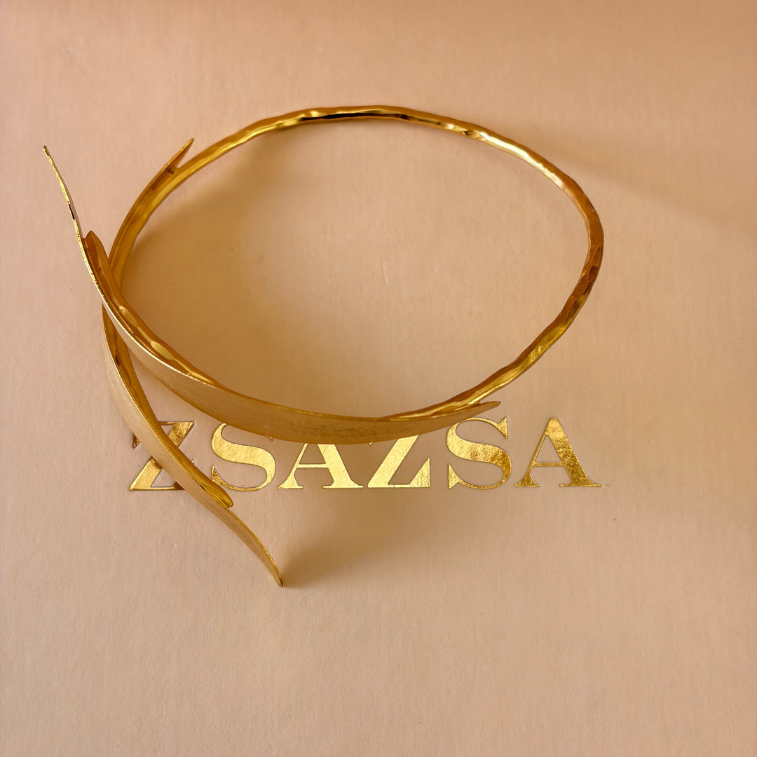 Handmade Sculpted Leaf Gold Bangle | Gold Plated | ZsaZsa