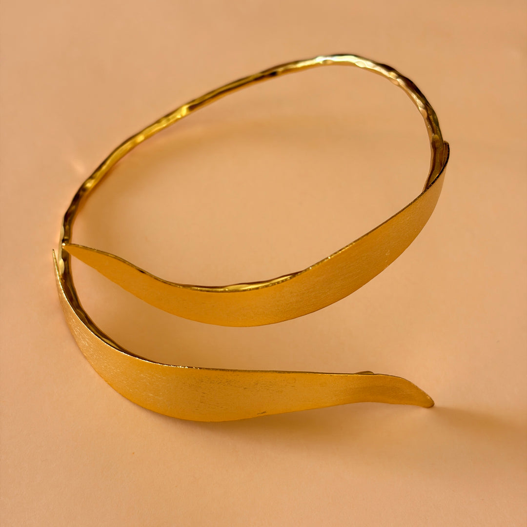 Handmade Sculpted Leaf Gold Bangle | Gold Plated | ZsaZsa