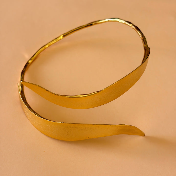 Handmade Sculpted Leaf Gold Bangle | Gold Plated | ZsaZsa