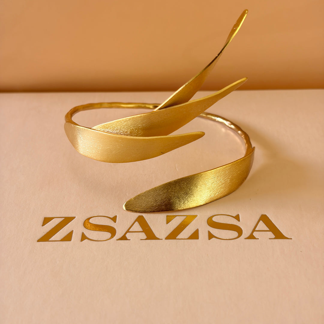 Handmade Triple Leaf Gold Bangle | Gold Plated | ZsaZsa