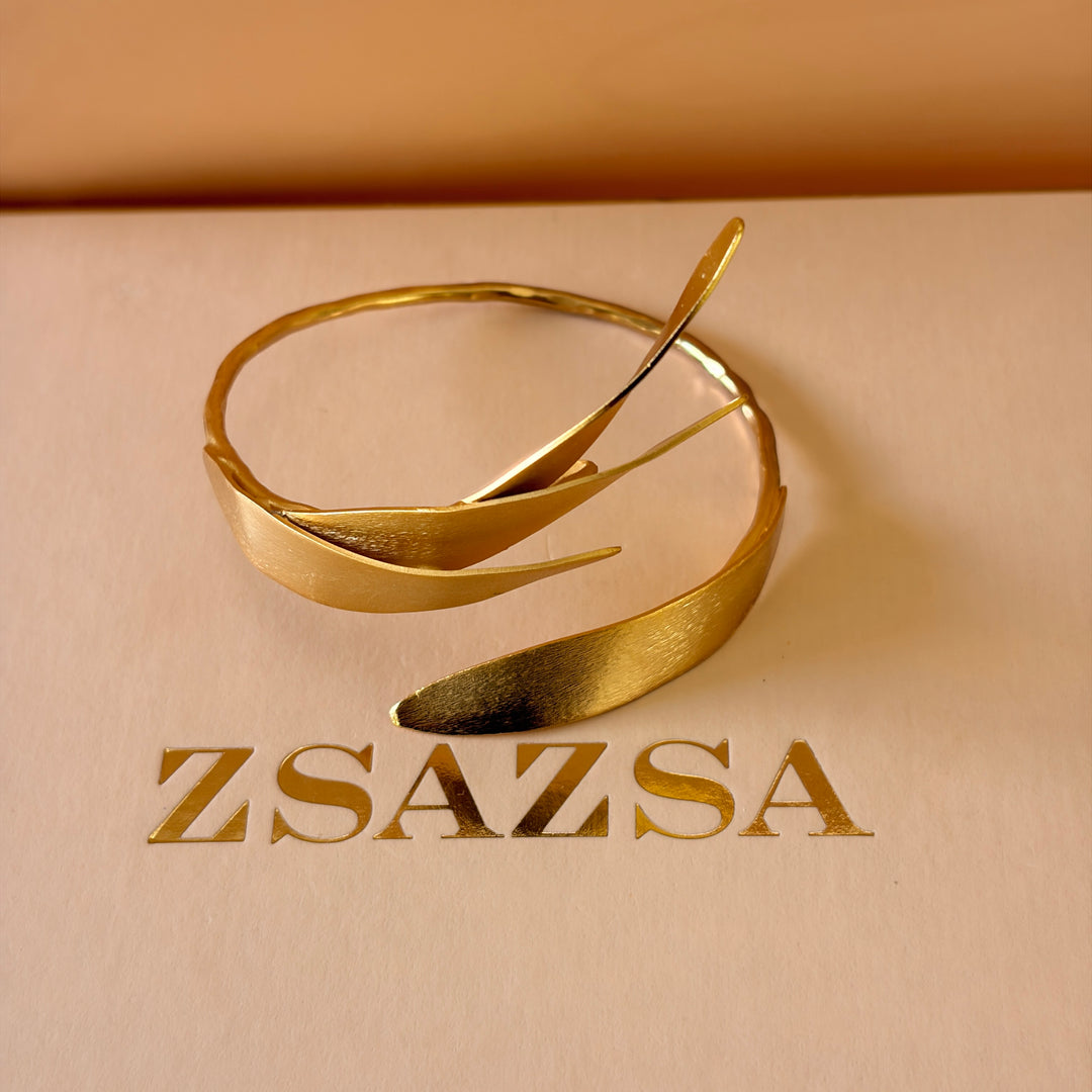 Handmade Triple Leaf Gold Bangle | Gold Plated | ZsaZsa