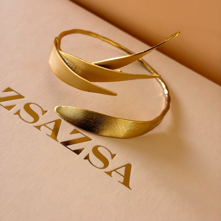 Handmade Triple Leaf Gold Bangle | Gold Plated | ZsaZsa